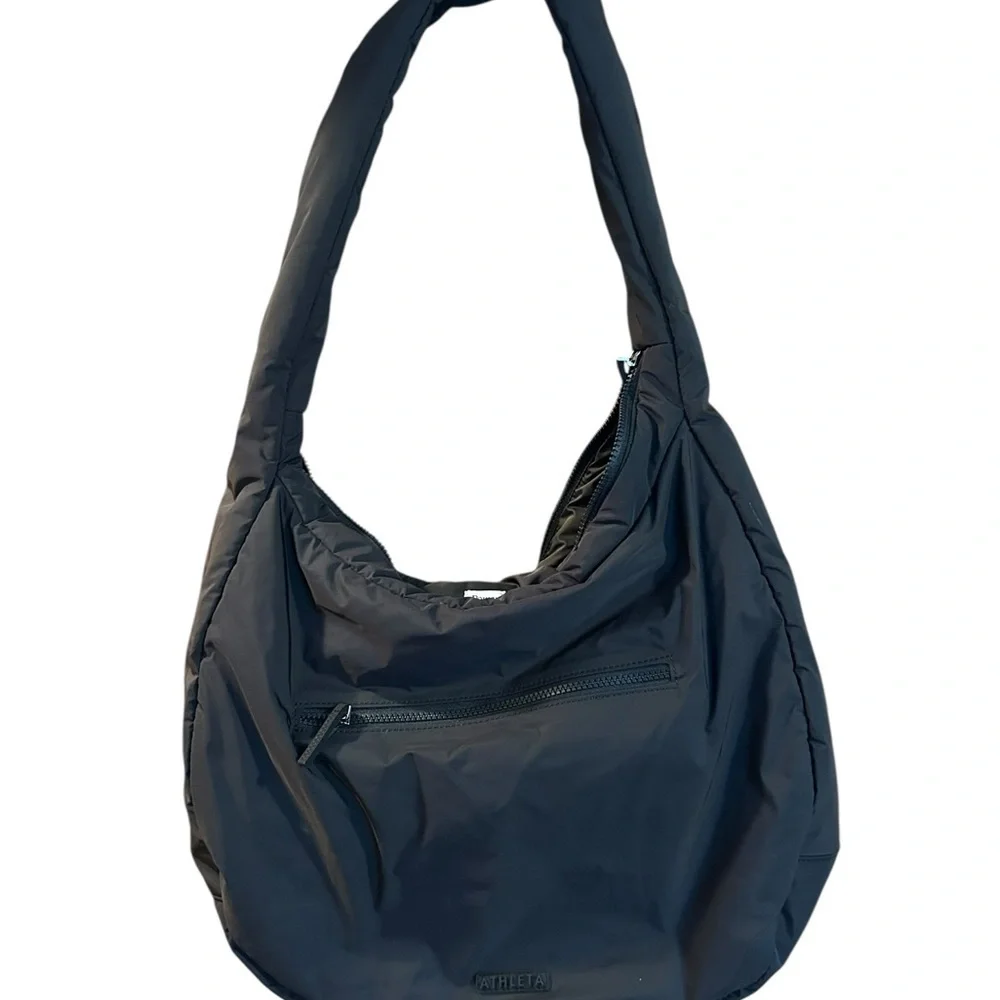Athleta Black Nylon Hobo Shoulder Bag Lightweight Travel Gym Crossbody NWOT